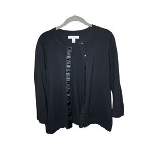 Liz Claiborne women’s black satin trim button up Cardigan medium